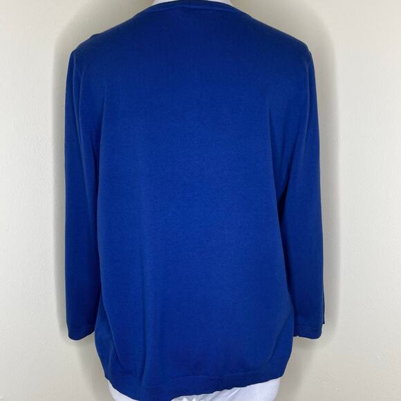 Talbots Pima Cotton Cardigan Sweater XL Blue 3/4 Sleeve Knit Button Minimalist - Picture 3 of 8